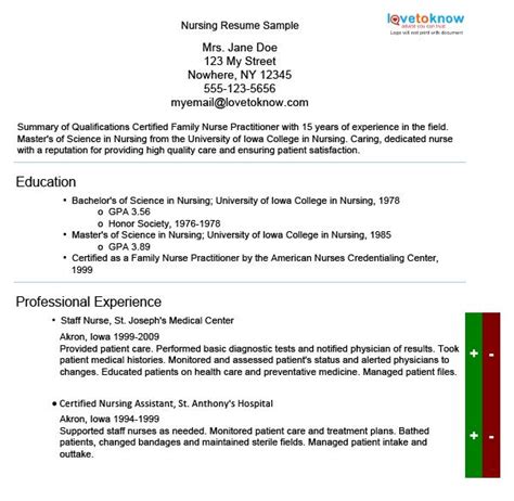 sample   nursing resume lovetoknow