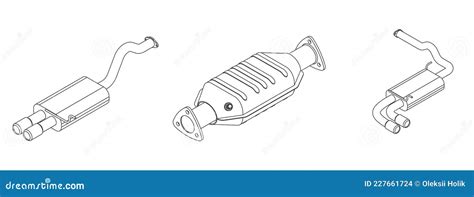 Vector Isometric Illustration Of Car Exhaust Pipe And Catalytic