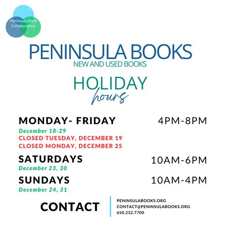 Holiday Hours Peninsula Book Collaborative