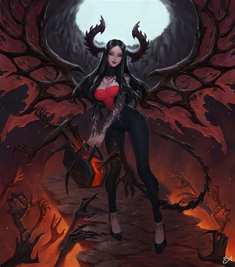 Girls With Black Hair Halloween Monster Demon Girl Red Eyes Red Hot