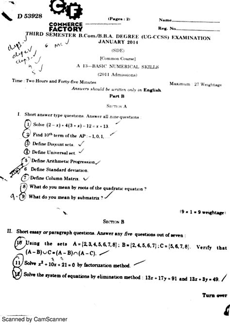 Basic Numerical Skill JAN 2014 Ba BBA BCom Calicut University Studocu