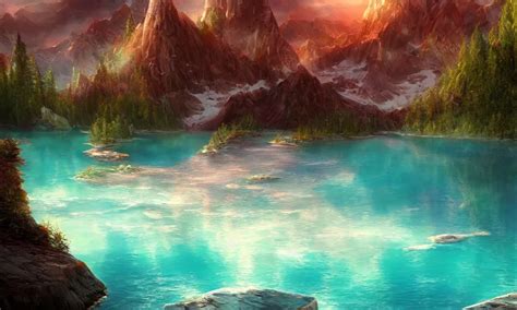 Crystalline Turquoise Lake Digital Art Concept Art Stable Diffusion