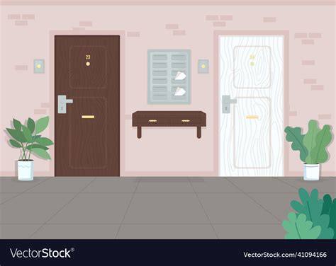 Neighbor Apartment Doors Flat Color Royalty Free Vector