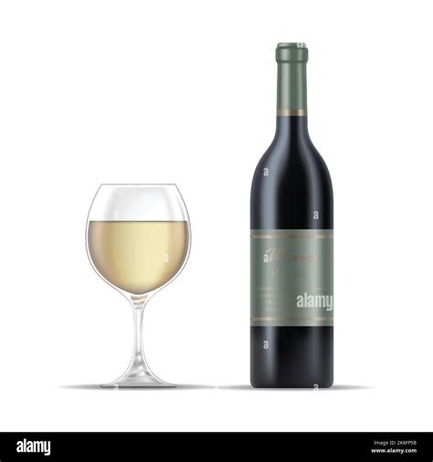 Illustration Of White Wine Glass And A White Wine Bottle Isolated On A White Background Stock