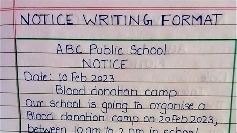 Notice Writing Organise A Blood Donation Camp In School Notice Writing