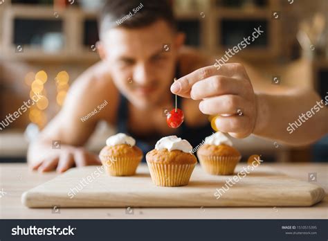Naked Man Apron Cooking Dessert On Stock Photo Edit Now