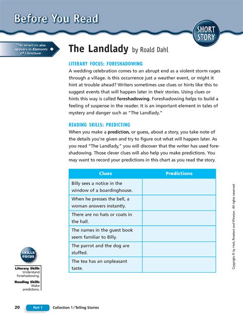 Landlady By Roald Dahl Assignments For The Class On The Short Story 20 Part 1 Collection 1