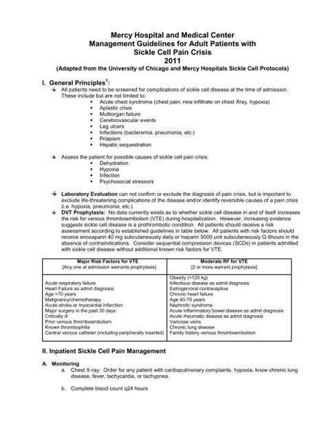 Management Guidelines for Adults with Sickle Cell Pain Crisis