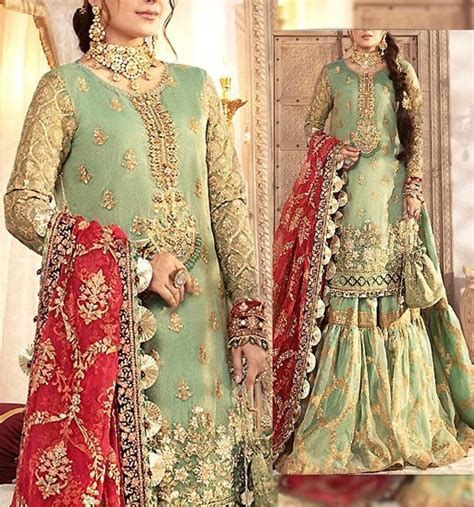 Elegant Masoori Embroidered Pakistani Bridal Dress With Embroidered