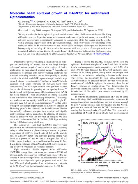 PDF Molecular Beam Epitaxial Growth Of InAsN Sb For Midinfrared