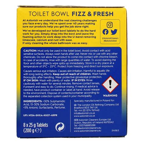 Astonish Toilet Bowl Fizz Fresh Deep Cleaning Foam Lemon Splash 8 Tablets