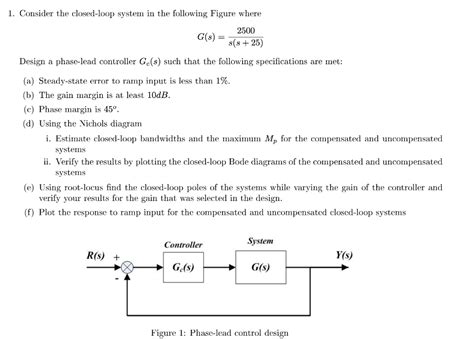 Solved 1 Consider The Closed Loop System In The Following Chegg