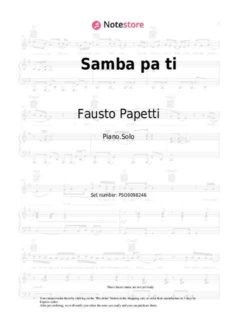 Samba Pa Ti Piano Sheet Music Fausto Papetti In Note Piano