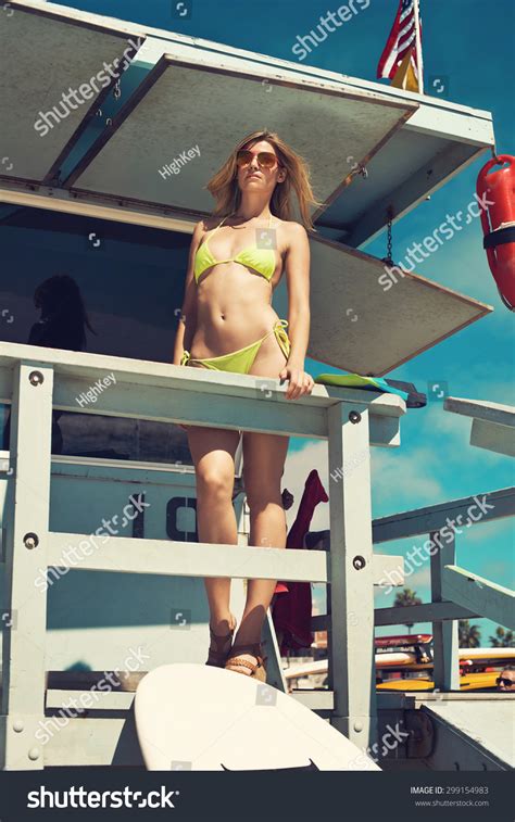 Sexy Blonde Woman Green Bikini Sunglasses Stock Photo 299154983 Shutterstock
