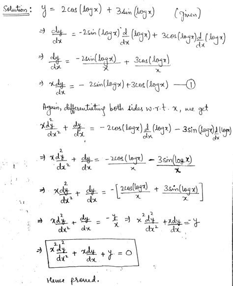 If Y 2 Cos Log X 3 Sin Log X Prove That X 2 Dfrac D 2 Y Dx 2