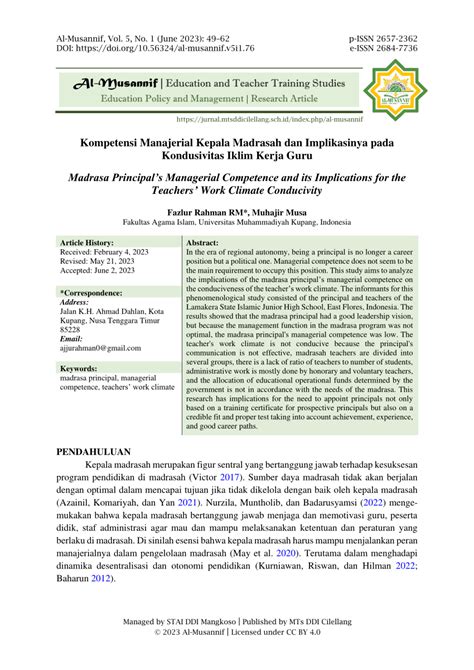 PDF Kompetensi Manajerial Kepala Madrasah Dan Implikasinya Pada