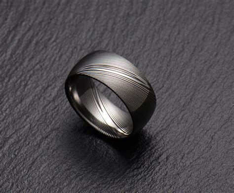 Stainless Damascus Steel Mens Wedding Band Engagement Ring Etsy