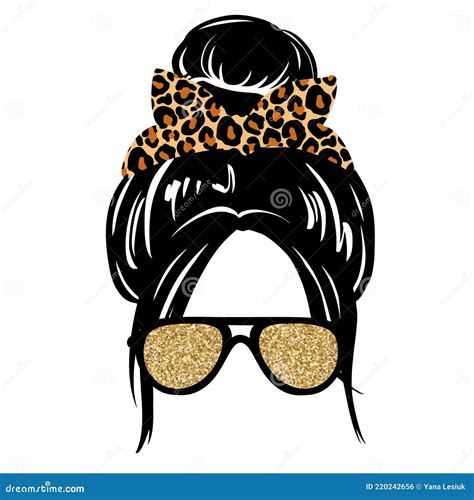 Messy Hair Bun Aviator Glasses Bandana Or Headwrap With Leopard Print