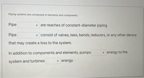 Solved Piping Systems Are Composed Of Elements And Chegg