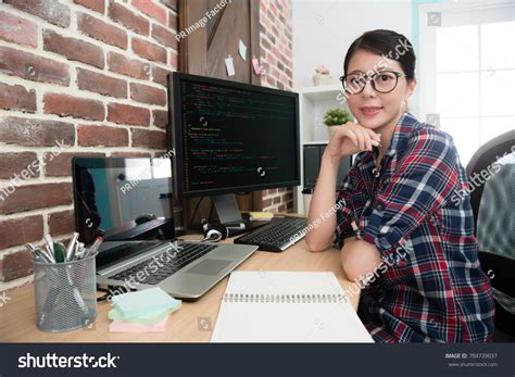 Confident Professional Female Programmer Worker Face Stock Photo