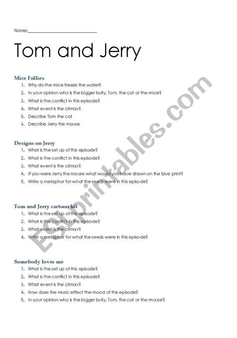 Tom And Jerry Worksheets