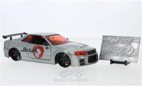 Miniature Nissan Skyline 1 24 Jada Toys GTR R34 Grise RHD 2002