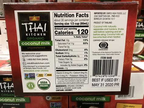 Thai Kitchen Organic Coconut Milk Nutrition Facts Ingredients List Harvey Costco