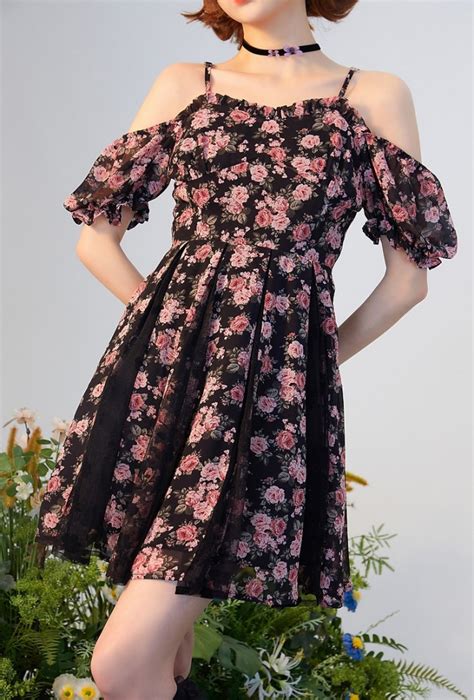 Floral Print Sweetheart Neckline Puff Sleeves With Ruffle Elastic Cuffs