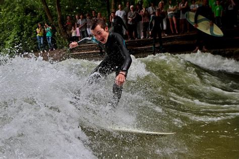 Munich Germany Jun Surfer In The City River Called Eisbach