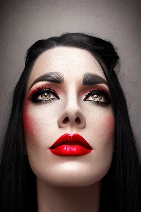 Dopamine Girl A Sad Woman With Long Black Hair Red Lips And Looking