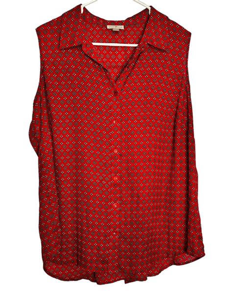 Roz Ali Women S Red Paisley Top Blouse Size 1X V Neck Sleeveless