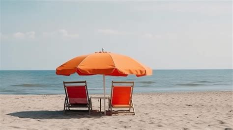 Premium Photo | Beach chair with umbrella on a beautiful white sand set ...