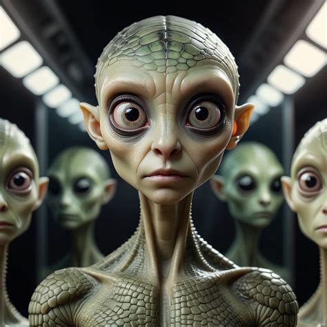 Wide angle, full body photo of a female reptilian al...