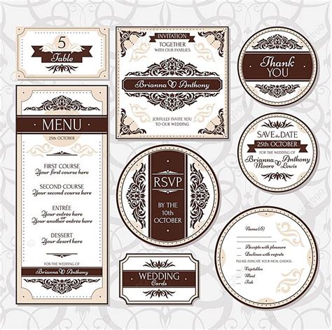 Set Of Floral Wedding Cards Date Fashion Line Vector Date Fashion