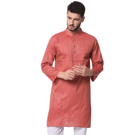 Vastraa Fusion Men S Gold Line Handloom Weaving Pure Cotton Kurta