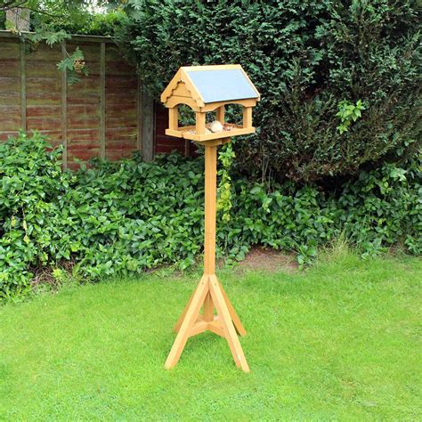 Wooden Bird Feeding Station With Slate Roof Standing Garden Table