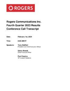 Rogers Q Transcript Rogers Investor Relations