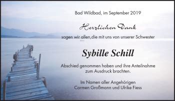 Traueranzeigen Von Sybille Schill Schwarzw Lder Bote Trauer