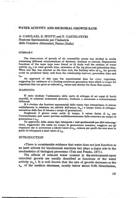 (PDF) Water activity and Microbial growth rate.