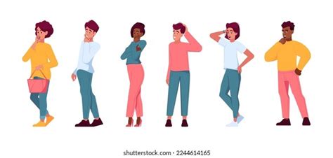 Set Thoughtful People Male Female Characters Stock Vector Royalty Free