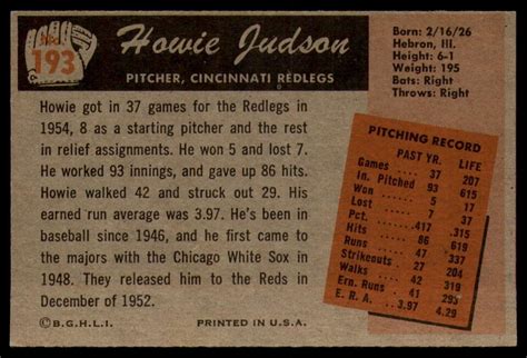 1955 Bowman 193 Howie Judson EX NM Reds ID 94004 EBay