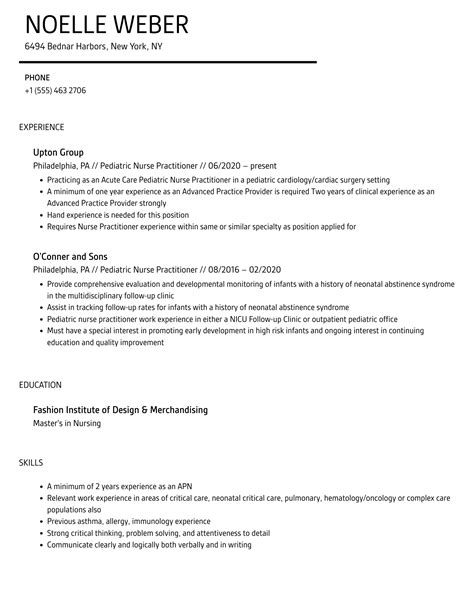 Pediatric Nurse Practitioner Resume Samples Velvet Jobs