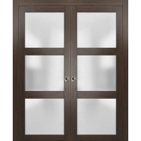 Sartodoors 56 In X 96 In 3 Panel Brown Finished Wood Sliding Door