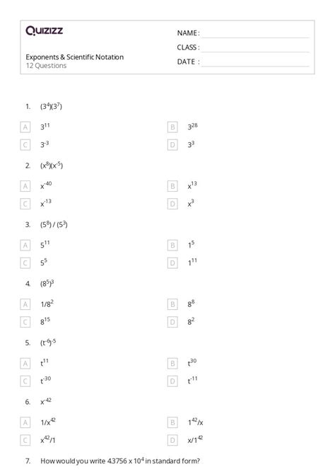 Scientific Notation Worksheets For Th Grade On Quizizz Free