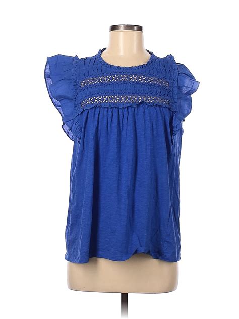 Ann Taylor Loft 100 Cotton Blue Short Sleeve Top Size M 72 Off