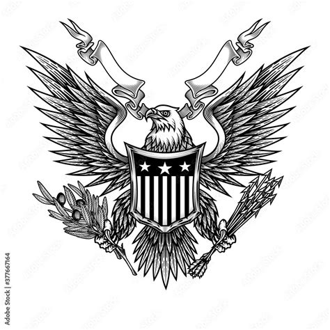 Eagle With Shield And Ribbon Vector Illustration Of Bald Eagle With