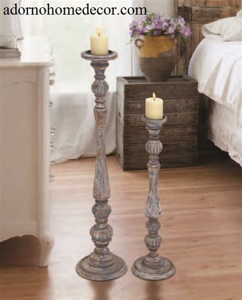 Distressed Floor Candle Holders Set Wood Tall Standing Rustic Unique