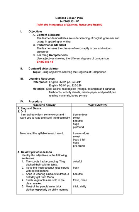 Dlp English Dlp About Parallelism Detailed Lesson Plan In English Iv With The Integration