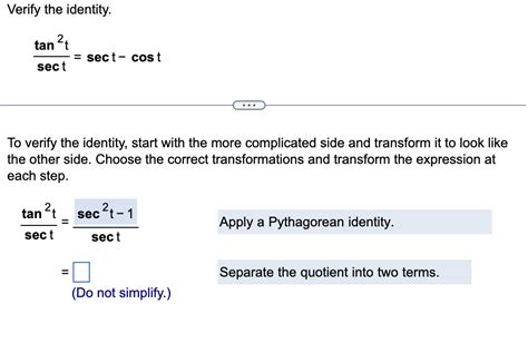 Solved Verify The Identity Secttan T Sectcost To Verify Chegg