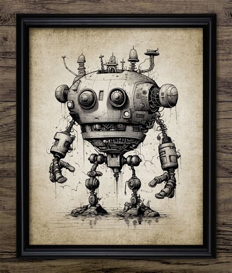 Whimsical Robot Wall Art, Printable Cute Robot, Steampunk Robot, Artificial Intelligence ...